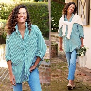 Frank & Eileen Shirley Green Stripe Shirt Superluxe Italian Cotton Size XS